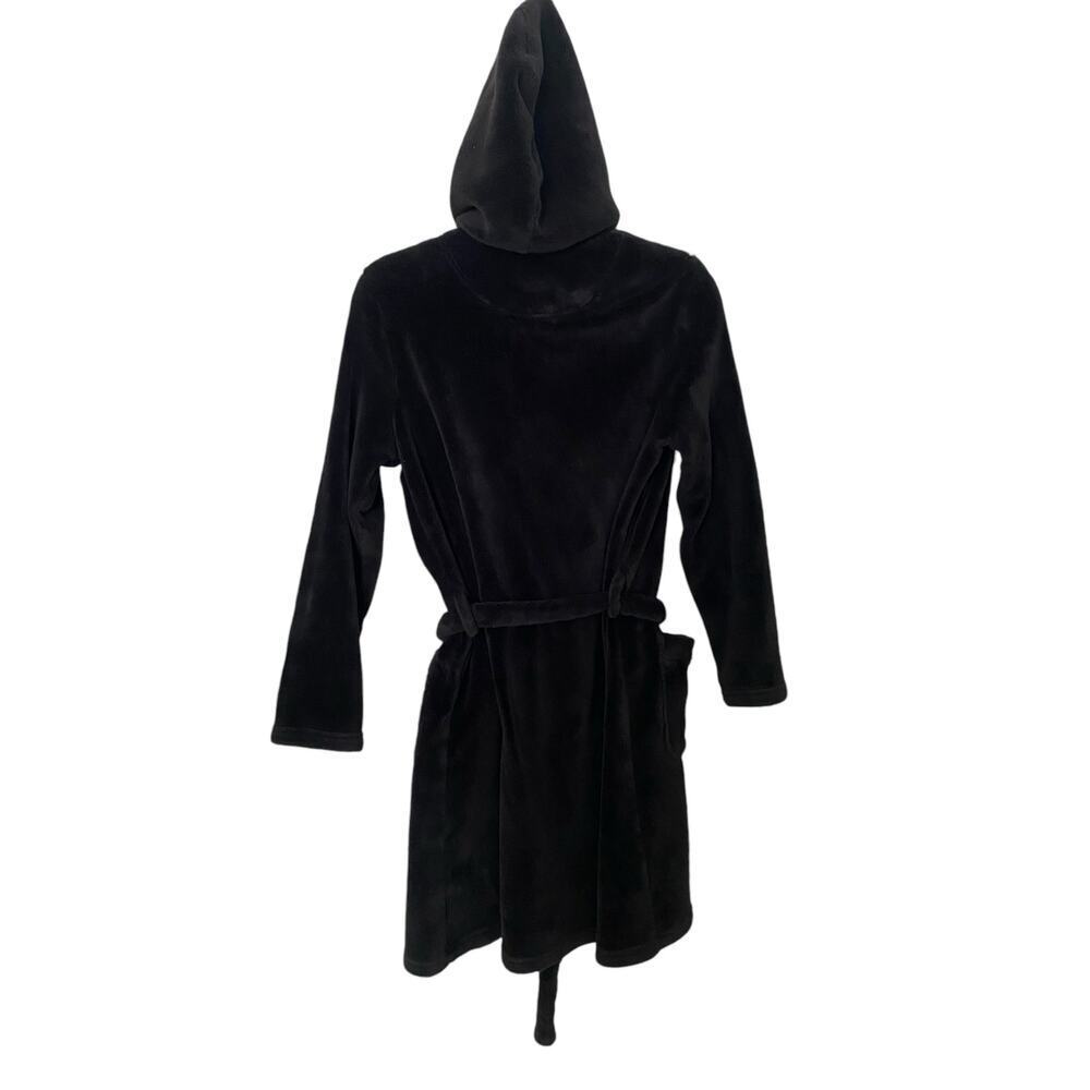 Victoria Secret Black Sherpa Cozy Hooded Robe with Belt Embroidered Logo XS - Picture 3 of 7